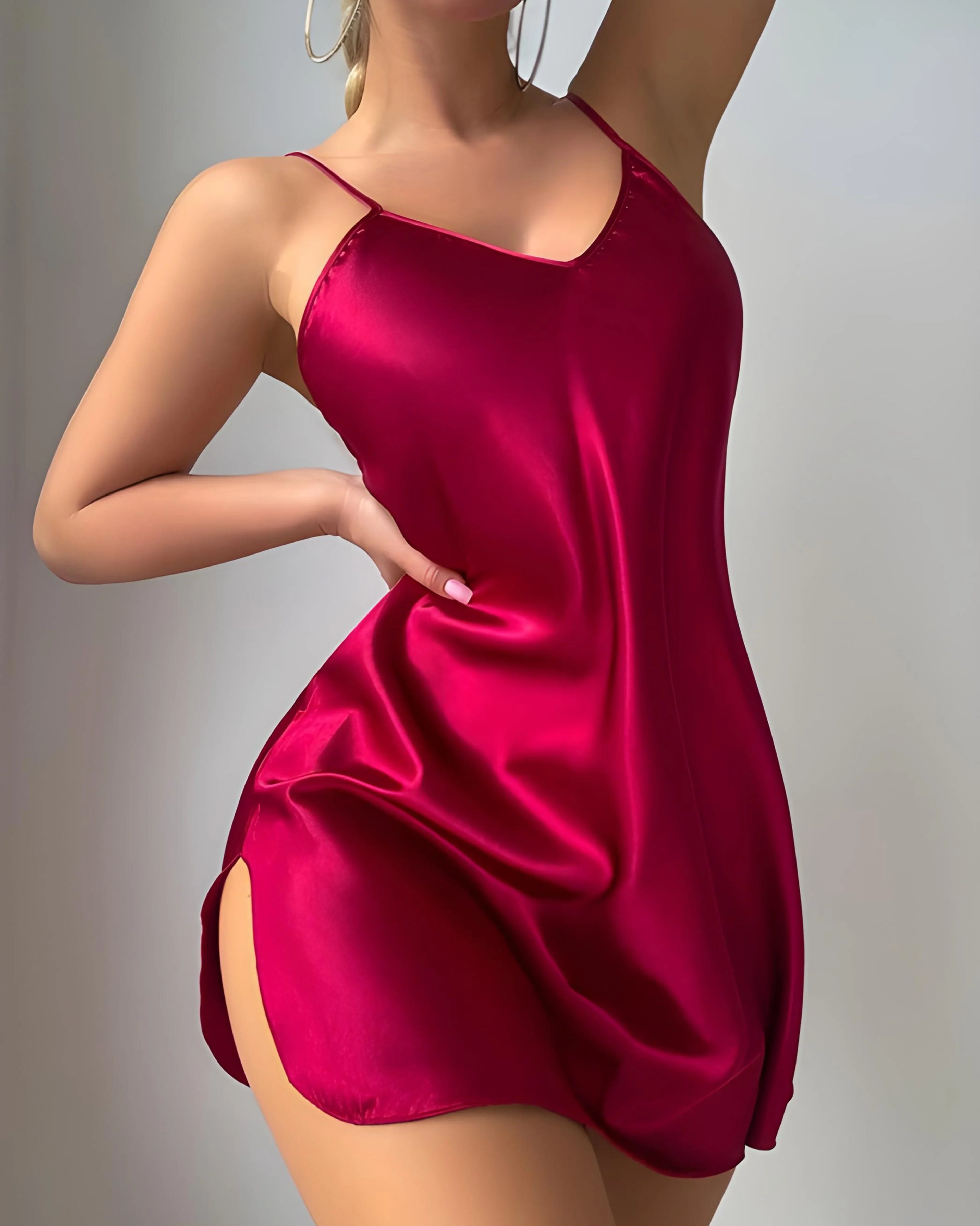 Silk Luxurious and Alluring Cami Nightgown, comfortable Lace split Nightdress, Nightgown, soft nightwear